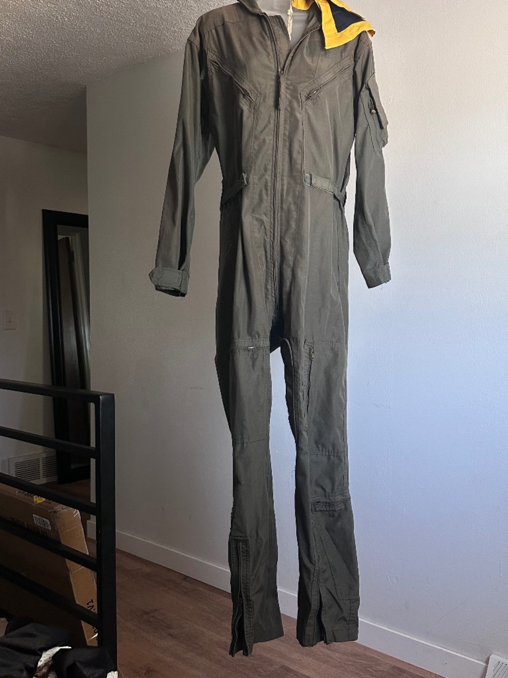 Military jumpsuit and flag